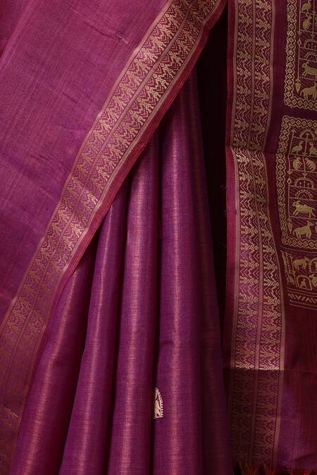 Dusala_Purple Kota Doria Embroidery Zinnia Handwoven Saree With Running Blouse Piece_at_Aza_Fashions