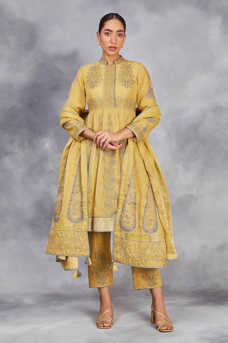 Sue Mue Handwoven Floral Print Short Anarkali Set 