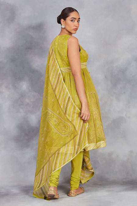 Sue Mue Floral Print Handwoven Short Anarkali Set 