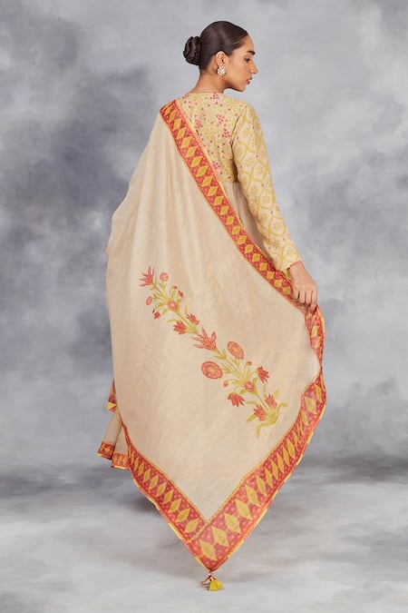 Sue Mue Beige Handloom Cotton, Lycra, Jaal Of Flowers Print Handwoven Anarkali Set Online at Aza Fashions Sue Mue_Beige Handloom Cotton, Lycra, Jaal Of Flowers Print Handwoven Anarkali Set _Online_at_Aza_Fashions