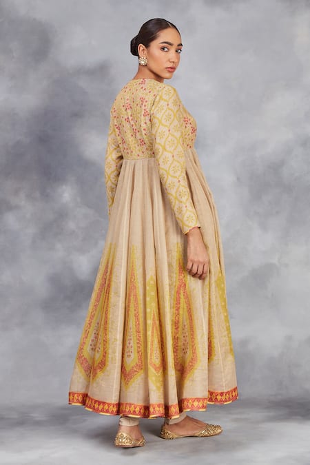 Buy Sue Mue Beige Handloom Cotton, Lycra, Jaal Of Flowers Print Handwoven Anarkali Set Online at Aza Fashions Buy_Sue Mue_Beige Handloom Cotton, Lycra, Jaal Of Flowers Print Handwoven Anarkali Set _Online_at_Aza_Fashions