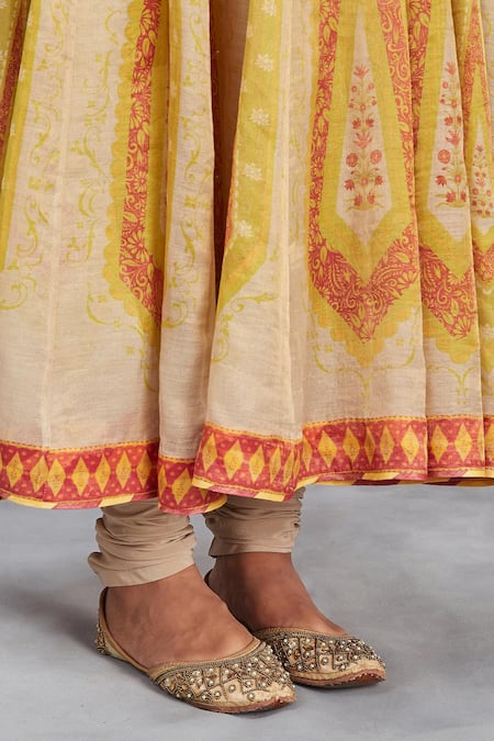 Shop Sue Mue Beige Handloom Cotton, Lycra, Jaal Of Flowers Print Handwoven Anarkali Set Online at Aza Fashions Shop_Sue Mue_Beige Handloom Cotton, Lycra, Jaal Of Flowers Print Handwoven Anarkali Set _Online_at_Aza_Fashions