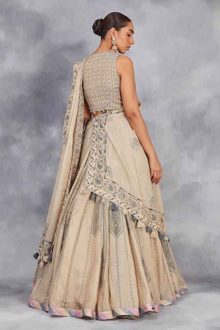 Sue Mue Floral Print Handwoven Lehenga Set 