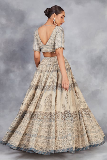 Sue Mue Handwoven Floral Print Lehenga Set 