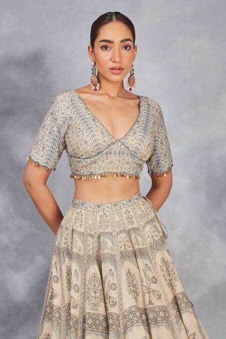 Buy Sue Mue Beige Handloom , Lace, Handwoven Floral Print Lehenga Set Online at Aza Fashions Buy_Sue Mue_Beige Handloom , Lace, Handwoven Floral Print Lehenga Set _Online_at_Aza_Fashions