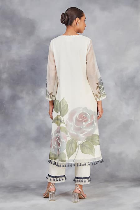 Buy_Sue Mue_Off White Chanderi, , Handloom Handwoven Hand Painted Kurta Set _Online_at_Aza_Fashions