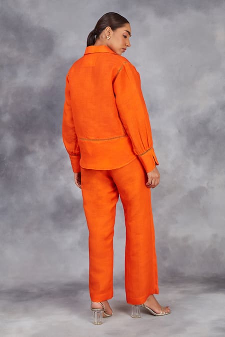 Sue Mue Silk Thread Embroidered Linen Shirt With Pant 