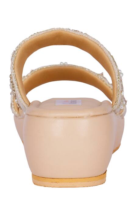 Fuchsia by aashaka mehta_Gold Embroidery, Beads Feshive Fusion Zardozi Slider Wedges _Online_at_Aza_Fashions