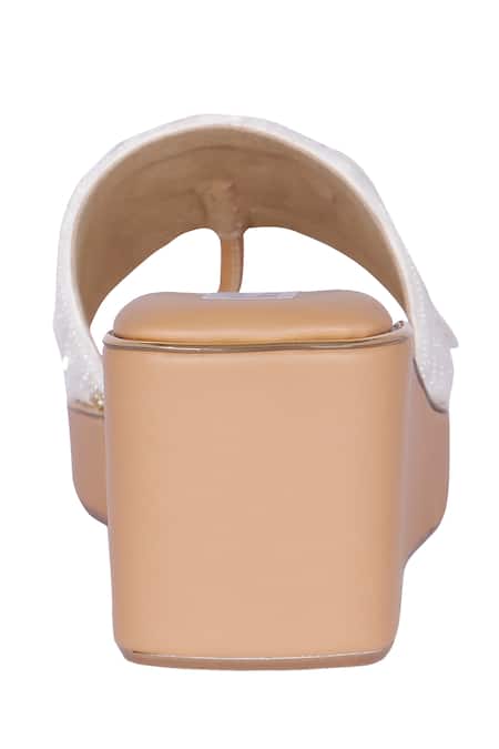 Fuchsia by aashaka mehta_White Whisper Pearl Embellished Slider Wedges _Online_at_Aza_Fashions