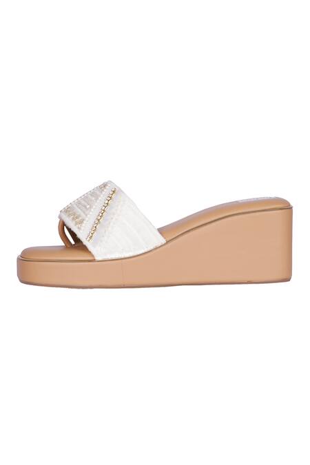 Buy_Fuchsia by aashaka mehta_White Whisper Pearl Embellished Slider Wedges _Online_at_Aza_Fashions