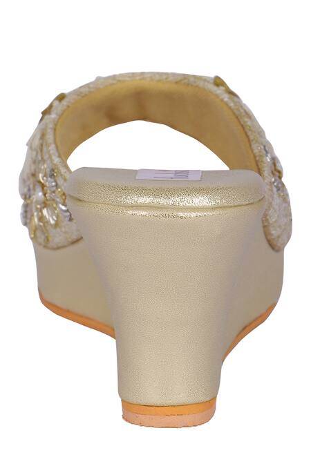 Fuchsia by aashaka mehta_Gold Embroidery, Sequins Eclectic Elegance Zardozi Wedges _Online_at_Aza_Fashions