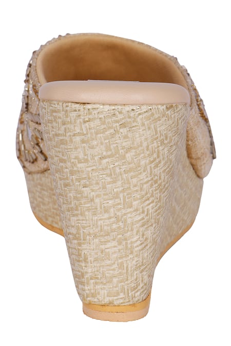 Fuchsia by aashaka mehta_Gold Crystals, Sequins Mirror Magic Slider Wedges _Online_at_Aza_Fashions