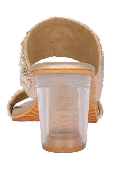 Fuchsia by aashaka mehta_Gold Embroidery, Sequins Zardozi Strap Heel _Online_at_Aza_Fashions