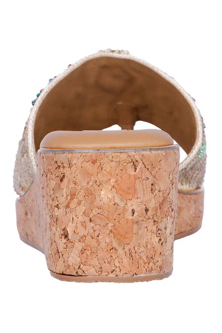 Fuchsia by aashaka mehta_Gold Embroidery, Beads Blooming Beauty Floral Wedges_Online_at_Aza_Fashions