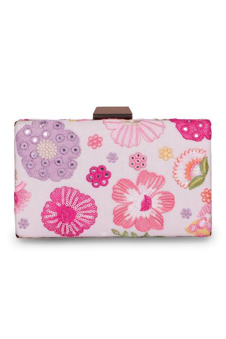 Fuchsia by aashaka mehta_Multi Color Embroidery, Sequins Wildflower Floral Clutch _Online_at_Aza_Fashions