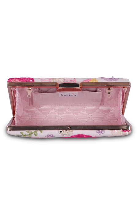 Buy_Fuchsia by aashaka mehta_Multi Color Embroidery, Sequins Wildflower Floral Clutch _Online_at_Aza_Fashions