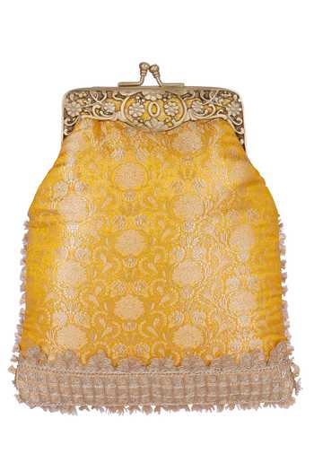 Fuchsia by aashaka mehta Yellow Embroidery, Lace Silk Woven Floral Vintage Clutch Online at Aza Fashions Fuchsia by aashaka mehta_Yellow Embroidery, Lace Silk Woven Floral Vintage Clutch _Online_at_Aza_Fashions