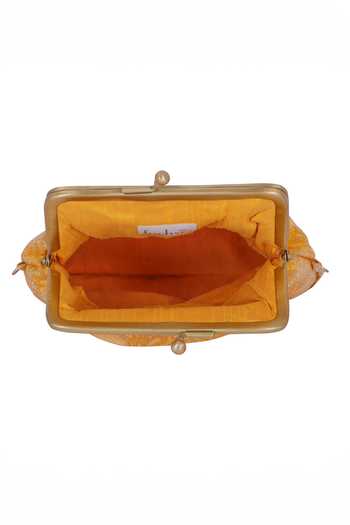 Buy_Fuchsia by aashaka mehta_Yellow Embroidery, Lace Silk Woven Floral Vintage Clutch _Online_at_Aza_Fashions