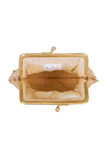 Buy_Fuchsia by aashaka mehta_Gold Embroidery, Lace Silk Floral Woven Vintage Clutch _Online_at_Aza_Fashions