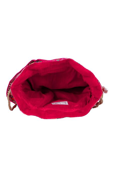 Buy_Fuchsia by aashaka mehta_Pink Embroidery, Tassels Silk Floral Woven Potli _Online_at_Aza_Fashions