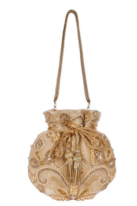 Fuchsia by aashaka mehta Glitz Silk Zardozi Embroidered Potli 