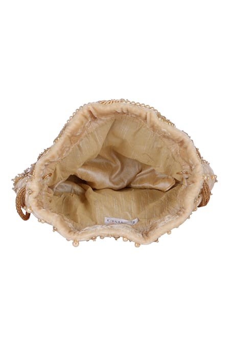 Buy_Fuchsia by aashaka mehta_Gold Embroidery, Beads Glitz Silk Zardozi Potli _Online_at_Aza_Fashions