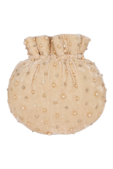 Shop_Fuchsia by aashaka mehta_Gold Embroidery, Beads Glitz Silk Zardozi Potli _Online_at_Aza_Fashions