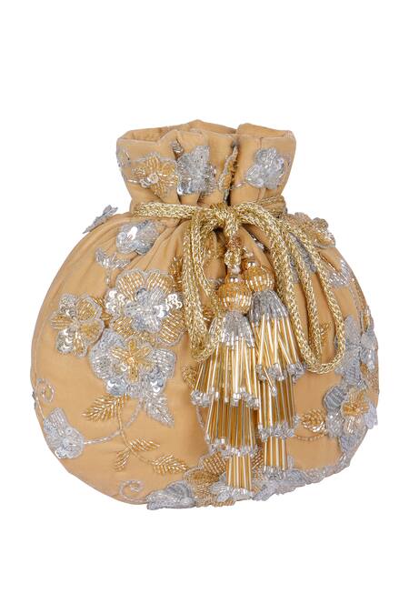 Fuchsia by aashaka mehta Gold Embroidery, Beads Glitz Silk Zari Potli Online at Aza Fashions Fuchsia by aashaka mehta_Gold Embroidery, Beads Glitz Silk Zari Potli _Online_at_Aza_Fashions