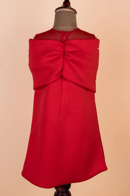 Shop Toplove Red Cotton, Neoprene Pearls Embellished Dress at Aza Fashions Shop_Toplove_Red Cotton, Neoprene Pearls Embellished Dress _at_Aza_Fashions