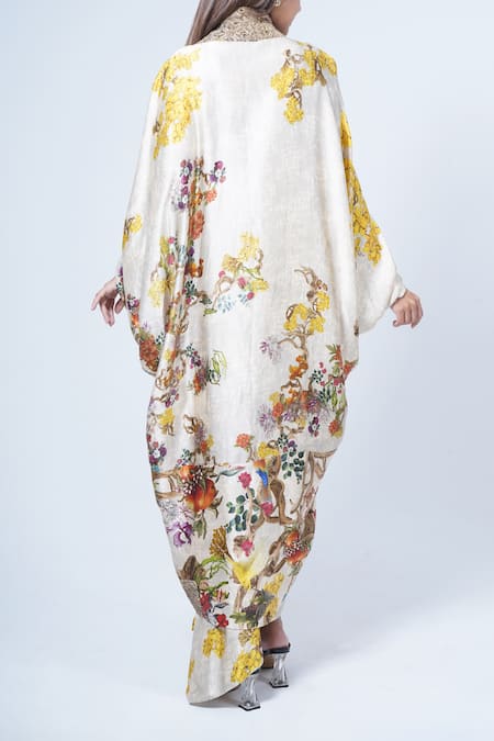 Anamika Khanna Floral Print Kaftan & Draped Skirt Set 