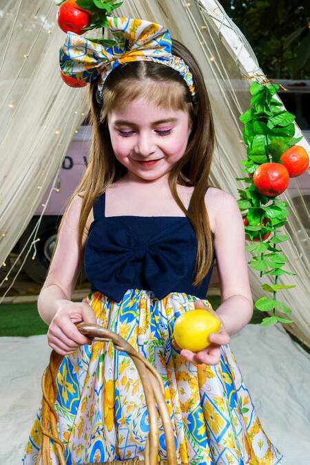 Hoity Moppet Blue Silk, Satin Spritz Front Bow Detailed Dress Online at Aza Fashions Hoity Moppet_Blue Silk, Satin Spritz Front Bow Detailed Dress _Online_at_Aza_Fashions