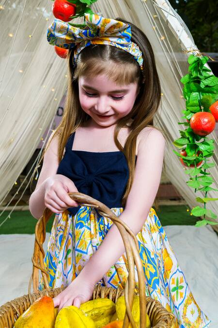 Buy Hoity Moppet Blue Silk, Satin Spritz Front Bow Detailed Dress Online at Aza Fashions Buy_Hoity Moppet_Blue Silk, Satin Spritz Front Bow Detailed Dress _Online_at_Aza_Fashions