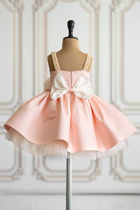 Shop Ruchika Lath Label Peach Brocade, Satin Beads, Fabric Flowers Sleeveless Floral Applique Dress at Aza Fashions Shop_Ruchika Lath Label_Peach Brocade, Satin Beads, Fabric Flowers Sleeveless Floral Applique Dress _at_Aza_Fashions