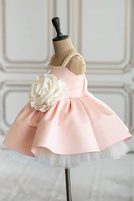 Buy Ruchika Lath Label Peach Brocade, Satin Beads, Fabric Flowers Sleeveless Floral Applique Dress Online at Aza Fashions Buy_Ruchika Lath Label_Peach Brocade, Satin Beads, Fabric Flowers Sleeveless Floral Applique Dress _Online_at_Aza_Fashions