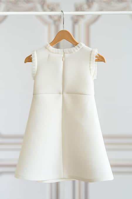 Shop Ruchika Lath Label Off White Neoprene, Polyester Pearls Applique Dress at Aza Fashions Shop_Ruchika Lath Label_Off White Neoprene, Polyester Pearls Applique Dress _at_Aza_Fashions