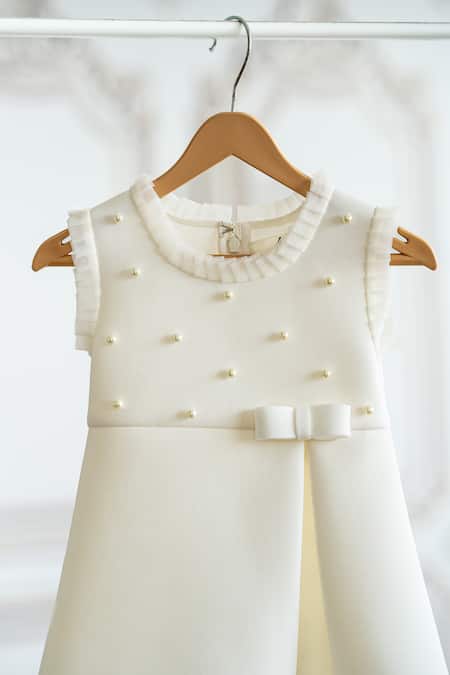 Ruchika Lath Label Off White Neoprene, Polyester Pearls Applique Dress Online at Aza Fashions Ruchika Lath Label_Off White Neoprene, Polyester Pearls Applique Dress _Online_at_Aza_Fashions