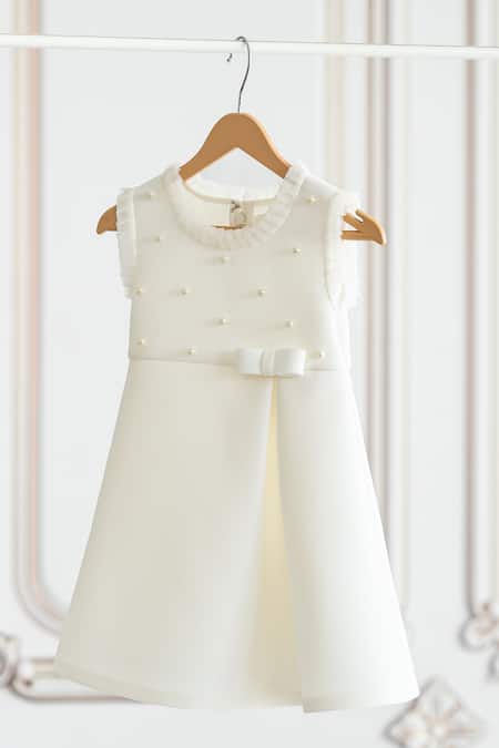 Buy Ruchika Lath Label Off White Neoprene, Polyester Pearls Applique Dress Online at Aza Fashions Buy_Ruchika Lath Label_Off White Neoprene, Polyester Pearls Applique Dress _Online_at_Aza_Fashions