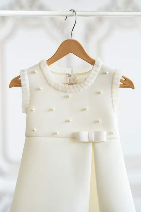 Ruchika Lath Label Off White Neoprene, Polyester Pearls Applique Dress at Aza Fashions Ruchika Lath Label_Off White Neoprene, Polyester Pearls Applique Dress _at_Aza_Fashions