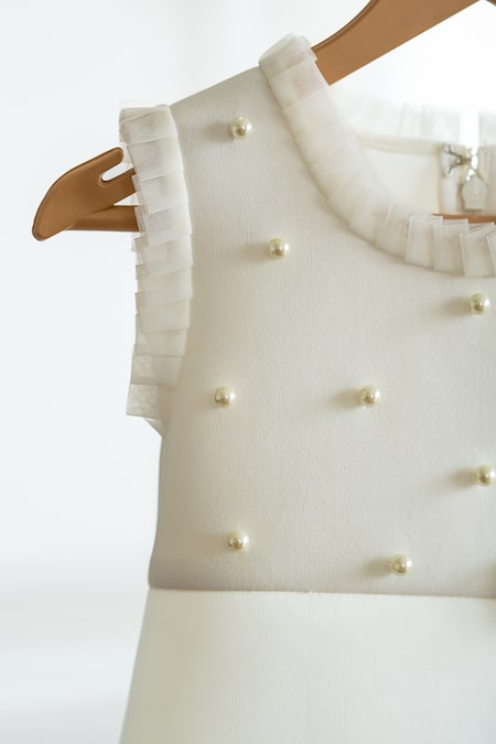 Buy Ruchika Lath Label Off White Neoprene, Polyester Pearls Applique Dress Buy_Ruchika Lath Label_Off White Neoprene, Polyester Pearls Applique Dress