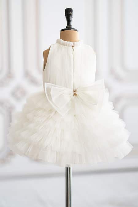 Shop Ruchika Lath Label Off White Net, Crepe Pearls, Embroidery Hand Bodice Ballerina Dress at Aza Fashions Shop_Ruchika Lath Label_Off White Net, Crepe Pearls, Embroidery Hand Bodice Ballerina Dress _at_Aza_Fashions