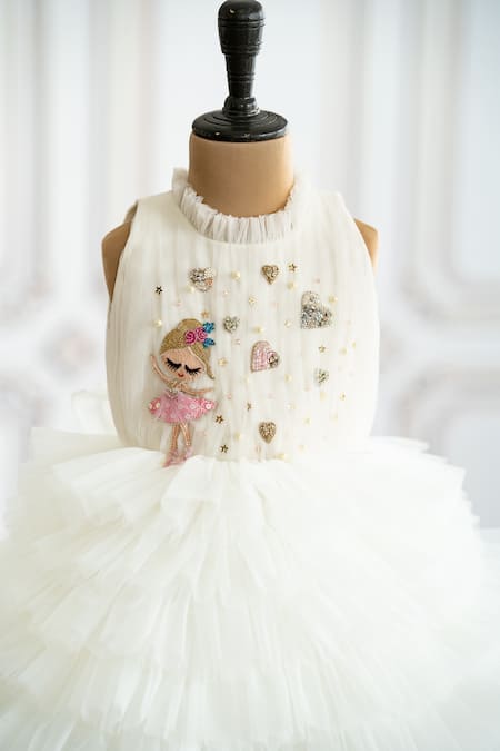 Ruchika Lath Label Off White Net, Crepe Pearls, Embroidery Hand Bodice Ballerina Dress Online at Aza Fashions Ruchika Lath Label_Off White Net, Crepe Pearls, Embroidery Hand Bodice Ballerina Dress _Online_at_Aza_Fashions