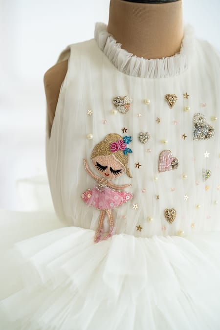 Shop Ruchika Lath Label Off White Net, Crepe Pearls, Embroidery Hand Bodice Ballerina Dress Online at Aza Fashions Shop_Ruchika Lath Label_Off White Net, Crepe Pearls, Embroidery Hand Bodice Ballerina Dress _Online_at_Aza_Fashions