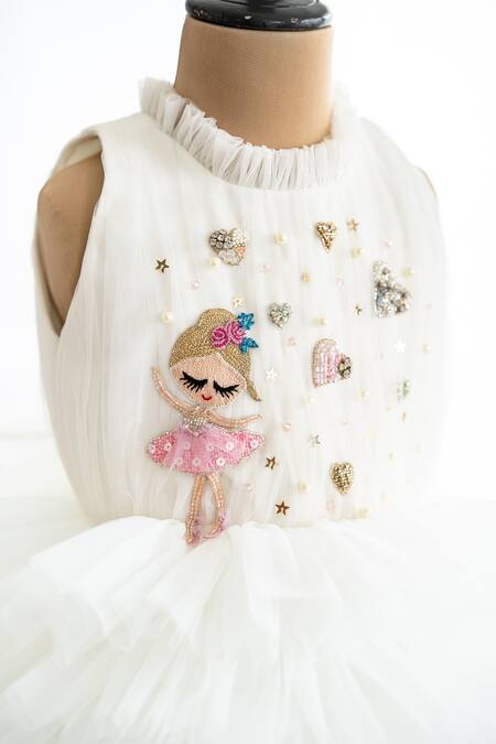 Ruchika Lath Label Off White Net, Crepe Pearls, Embroidery Hand Bodice Ballerina Dress at Aza Fashions Ruchika Lath Label_Off White Net, Crepe Pearls, Embroidery Hand Bodice Ballerina Dress _at_Aza_Fashions