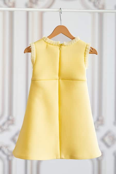 Shop Ruchika Lath Label Yellow Neoprene Beads Sleeveless Pearl Applique Dress at Aza Fashions Shop_Ruchika Lath Label_Yellow Neoprene Beads Sleeveless Pearl Applique Dress _at_Aza_Fashions