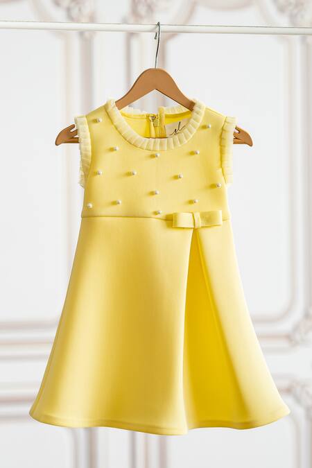 Ruchika Lath Label Yellow Neoprene Beads Sleeveless Pearl Applique Dress Online at Aza Fashions Ruchika Lath Label_Yellow Neoprene Beads Sleeveless Pearl Applique Dress _Online_at_Aza_Fashions