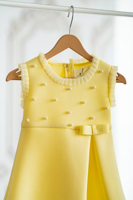 Buy Ruchika Lath Label Yellow Neoprene Beads Sleeveless Pearl Applique Dress Online at Aza Fashions Buy_Ruchika Lath Label_Yellow Neoprene Beads Sleeveless Pearl Applique Dress _Online_at_Aza_Fashions