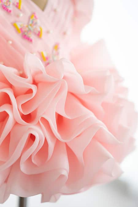 Buy Ruchika Lath Label Pink Organza, Crepe Beads, Pearls Butterfly Hand Embroidered Dress Online at Aza Fashions Buy_Ruchika Lath Label_Pink Organza, Crepe Beads, Pearls Butterfly Hand Embroidered Dress _Online_at_Aza_Fashions