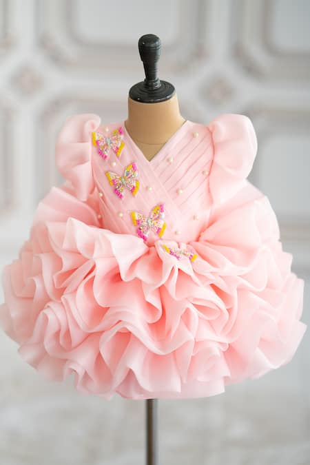 Ruchika Lath Label Pink Organza, Crepe Beads, Pearls Butterfly Hand Embroidered Dress at Aza Fashions Ruchika Lath Label_Pink Organza, Crepe Beads, Pearls Butterfly Hand Embroidered Dress _at_Aza_Fashions