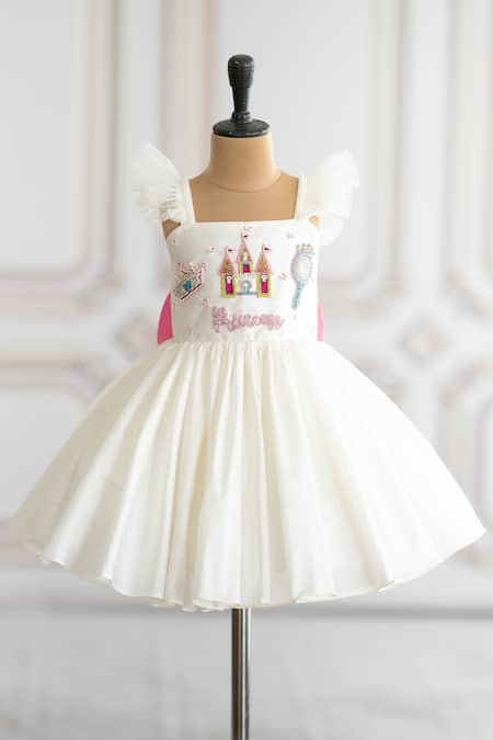 Ruchika lath label Off White Taffeta- Lining Butter Crepe Embroidery Princess- Crown- Castle Dress 