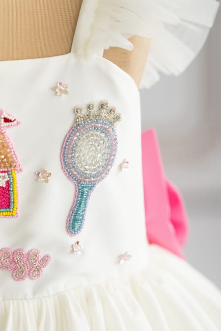 Shop Ruchika Lath Label Off White Taffeta, Crepe Beads Castle Embroidered Dress Online at Aza Fashions Shop_Ruchika Lath Label_Off White Taffeta, Crepe Beads Castle Embroidered Dress _Online_at_Aza_Fashions